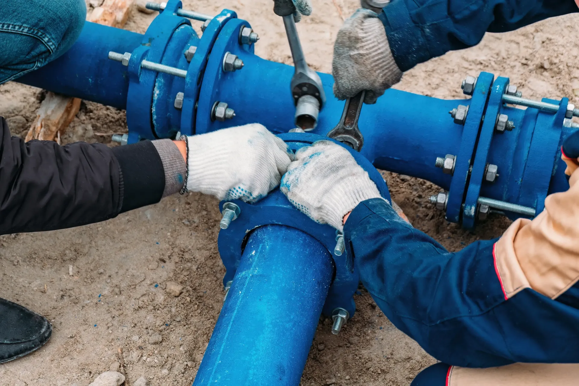 Backflow preventer repair in progress showing replacement of check valve disc